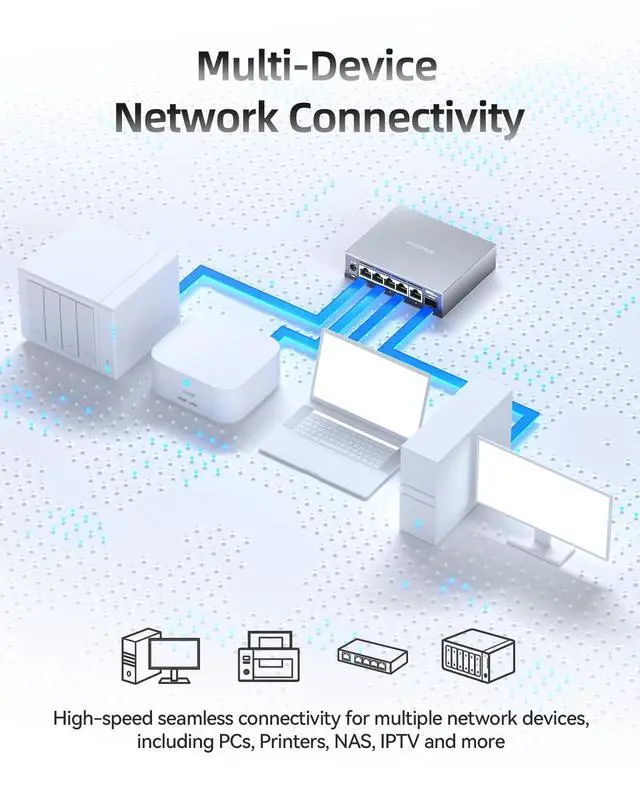Alt view image 7 of 7 - 6-Port 2.5G Web Managed Ethernet Switch, VLAN/QoS/STP/IGMP/LACP Supported, Fanless Easy Smart 2.5Gb Network Switch, Aluminum Housing, Desktop/Wall-Mount