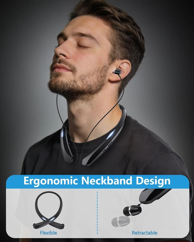 Alt view image 2 of 6 - Neckband Bluetooth Headphones, Bluetooth 5.3 Headphones 18Hrs Extra Long Playtime Stereo Bass in-Ear Headsets with Mic, IPX5 Waterproof Earphones, Neckband Earbuds for Sport, Business
