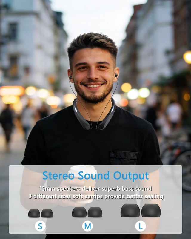 Alt view image 6 of 6 - Neckband Bluetooth Headphones, Bluetooth 5.3 Headphones 18Hrs Extra Long Playtime Stereo Bass in-Ear Headsets with Mic, IPX5 Waterproof Earphones, Neckband Earbuds for Sport, Business