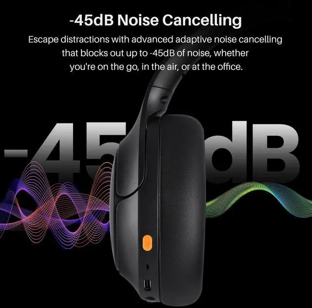 Alt view image 4 of 7 - HT3 Hybrid Noise Cancelling Headphones, 90H Battery Life Wireless Over Ear Bluetooth 6.0 Foldable Headset, AI Voice Assistant with 5 Mics, Connect 2 Devices and Hi-Res Sound, 32 EQ Audio Presets