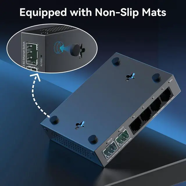 Alt view image 7 of 7 - 6 Port 2.5Gb Web Managed Switch,4 x 2.5GbE Ports,2 x 10G SFP+,Web Managed with Link Aggregation/VLAN/QOS, Metal Fanless Home Lab Network Switch