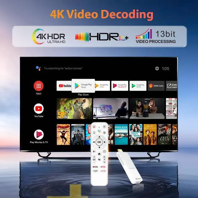 Alt view image 3 of 7 - Android TV Stick 4K, NEW TV Stick Android 14.0 2GB RAM 16GB ROM Ultra HD RK3518 CPU Supports Wi-Fi 6 2.4G/5G Wi-Fi Bluetooth 5.0 USB HDR10 with Bluetooth Voice Remote Control, White 2026
