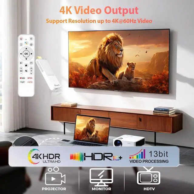 Alt view image 4 of 7 - Android TV Stick 4K, NEW TV Stick Android 14.0 2GB RAM 16GB ROM Ultra HD RK3518 CPU Supports Wi-Fi 6 2.4G/5G Wi-Fi Bluetooth 5.0 USB HDR10 with Bluetooth Voice Remote Control, White 2026
