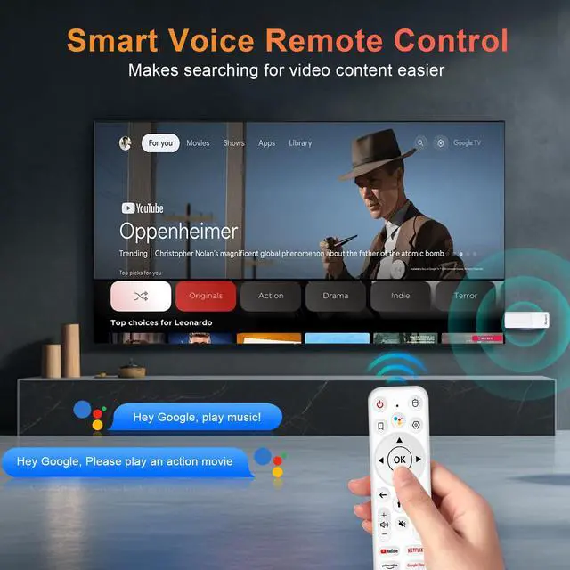 Alt view image 7 of 7 - Android TV Stick 4K, NEW TV Stick Android 14.0 2GB RAM 16GB ROM Ultra HD RK3518 CPU Supports Wi-Fi 6 2.4G/5G Wi-Fi Bluetooth 5.0 USB HDR10 with Bluetooth Voice Remote Control, White 2026