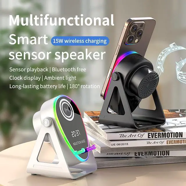 Alt view image 2 of 7 - 5 in 1 Induction Bluetooth Speaker with Phone Stand, 1800mAh RGB Lighting Induction Speaker, 360° Surround Sound, 4-13" Device Fit, Ideal for Men Women, Parties, Gaming