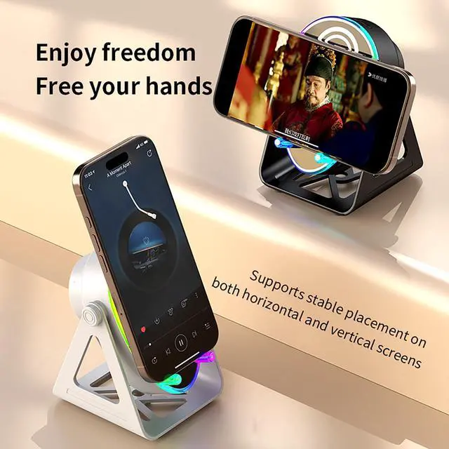 Alt view image 6 of 7 - 5 in 1 Induction Bluetooth Speaker with Phone Stand, 1800mAh RGB Lighting Induction Speaker, 360° Surround Sound, 4-13" Device Fit, Ideal for Men Women, Parties, Gaming