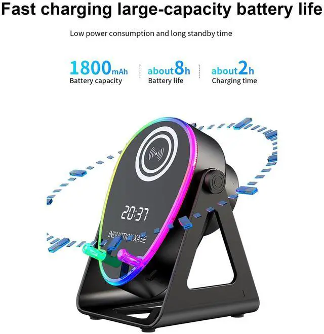 Alt view image 4 of 7 - 5 in 1 Induction Bluetooth Speaker with Phone Stand, 1800mAh RGB Lighting Induction Speaker, 360° Surround Sound, 4-13" Device Fit, Ideal for Men Women, Parties, Gaming