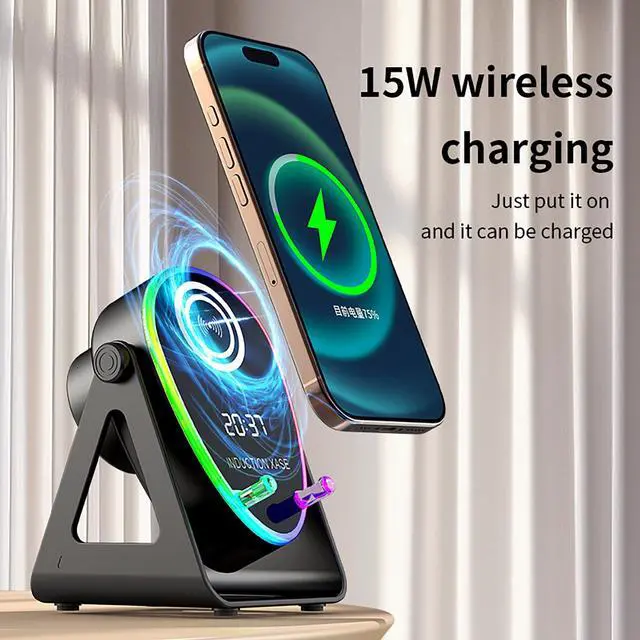 Alt view image 7 of 7 - 5 in 1 Induction Bluetooth Speaker with Phone Stand, 1800mAh RGB Lighting Induction Speaker, 360° Surround Sound, 4-13" Device Fit, Ideal for Men Women, Parties, Gaming