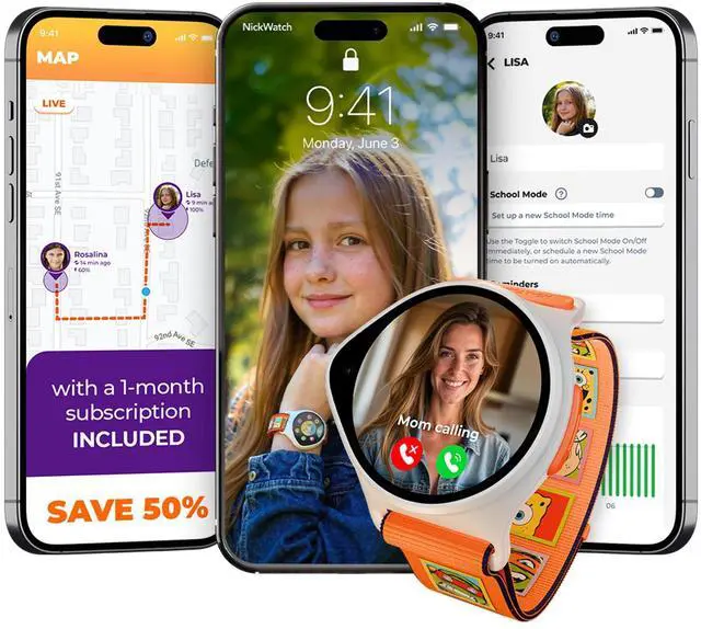 Main image of Kids Smart Watch with GPS Tracker Up to 24H Battery Work, SOS, & Parental Controls Smartwatch, Kid Phone Call and Text, Boys & Girls, 4G Smart Watch for Kids Requires Data Plan - First Month Free
