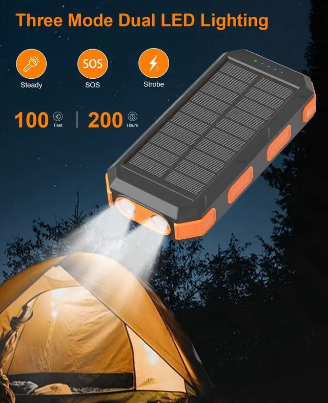 Alt view image 7 of 7 - Solar Charger Power Bank 38800mAh, 22.5W USB-C Fast Charging Portable Charger with 4 Built-in Cables, External Battery Pack with Dual LED Emergency Flashlights for Camping, Hiking, Outdoor Use