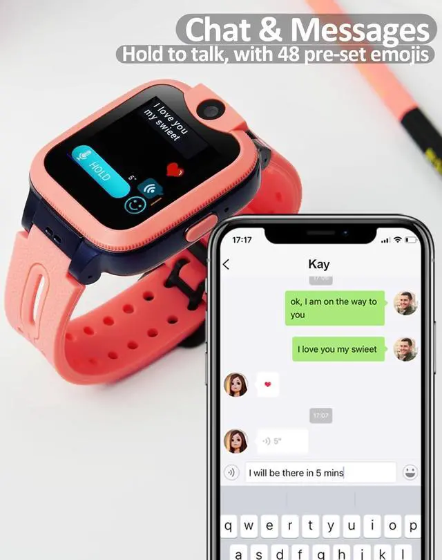 Alt view image 3 of 7 - KW2 Smart Watch Phone for Kids with Safe Calling, GPS & Activity Track and Parent App, 4G Kids Smartwatch with Calls, SOS Button and School Mode, Childrens' Phone Alternative (Pink)