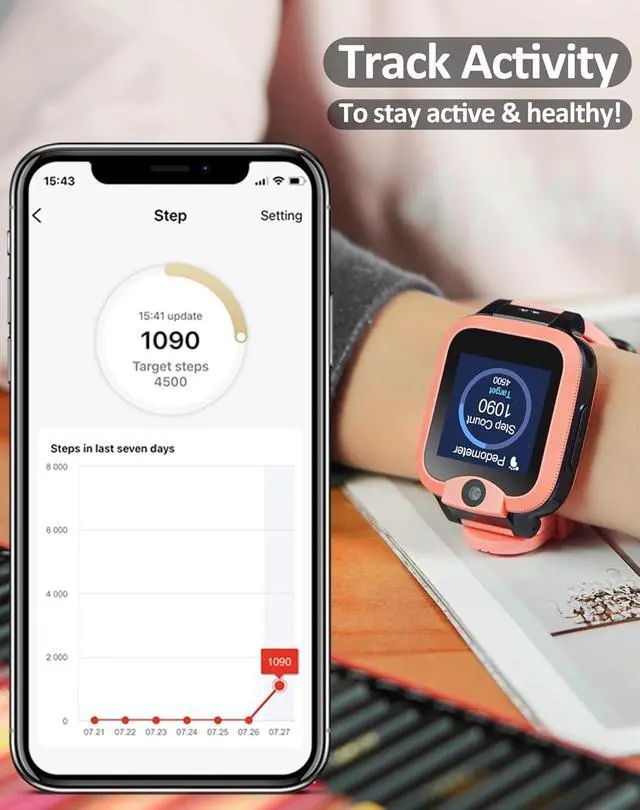 Alt view image 6 of 7 - KW2 Smart Watch Phone for Kids with Safe Calling, GPS & Activity Track and Parent App, 4G Kids Smartwatch with Calls, SOS Button and School Mode, Childrens' Phone Alternative (Pink)