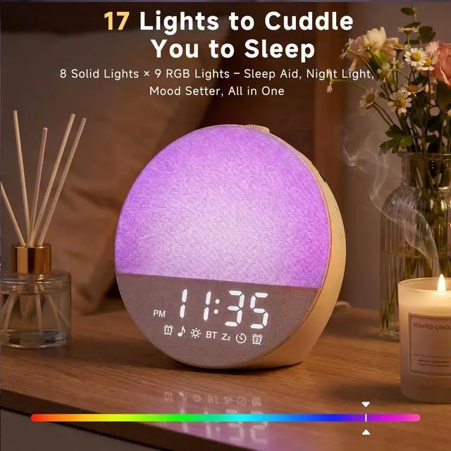 Alt view image 6 of 7 - Sunrise Alarm Clock White Noise Machine | Natural Wake-Up Light for Bedroom with 30 Soothing Sleep Aids, Bluetooth Speaker, Dimmable Clock, Screen-Free Design for Baby Adults Kids-Khaki