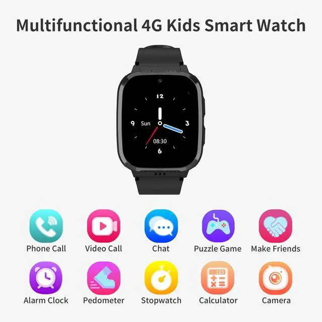 Alt view image 2 of 7 - 4G Kids Smart Watch Boys with GPS Tracker & Call Phone, Smart Watch for Kids Age 5-12 with SOS Calling, School Mode Parental Controls 12/24 Hr Text Message HD Video Call Voice Chat (Black)