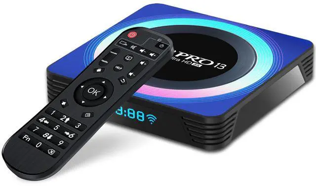 Main image of Android TV Box 13.0, 4GB RAM/32GB ROM, Quad-Core CPU Smart Box with Dual-Band Wi-Fi 6, Ethernet, Bluetooth 5.0, 4K HDR10