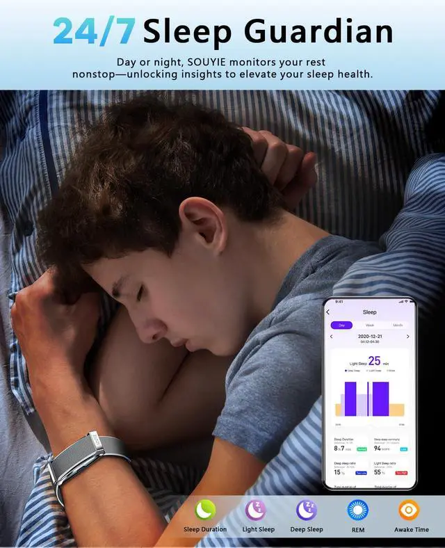 Alt view image 3 of 7 - Bracelet for Men Women, Health Activity Fitness Trackers, 24H Sleep Tracker, 24/7 Continuous Heart Rate/Blood Pressure/HRV/Stress Monitor, 170+ Sports Modes Smart Wristband with 2 Bands Free APP