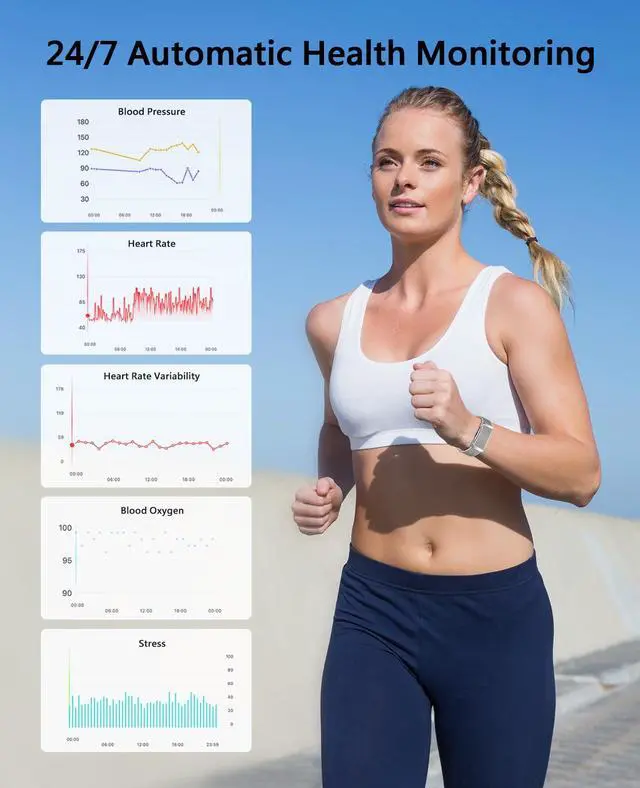 Alt view image 4 of 7 - Bracelet for Men Women, Health Activity Fitness Trackers, 24H Sleep Tracker, 24/7 Continuous Heart Rate/Blood Pressure/HRV/Stress Monitor, 170+ Sports Modes Smart Wristband with 2 Bands Free APP