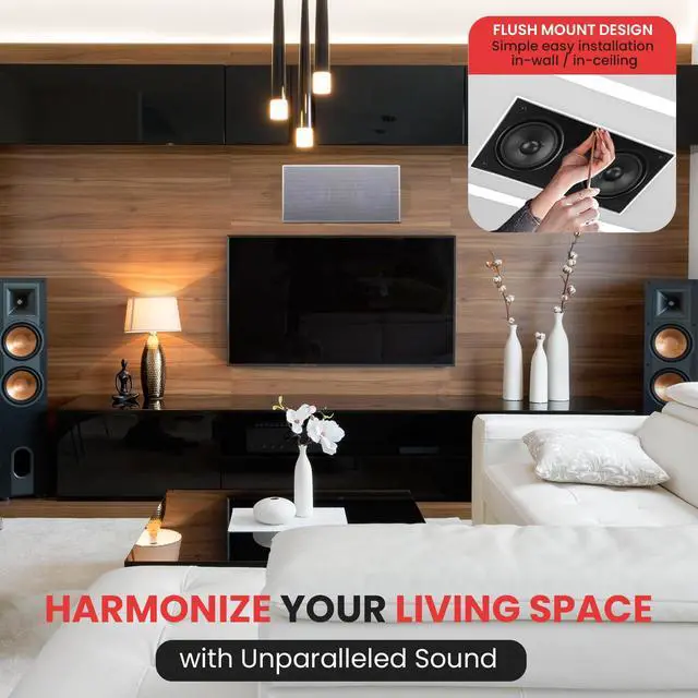 Alt view image 6 of 7 - PDIWCS56 In-Wall/In-Ceiling Dual 5.25" Center Channel Sound System, Flush Mount, White, Single Unit