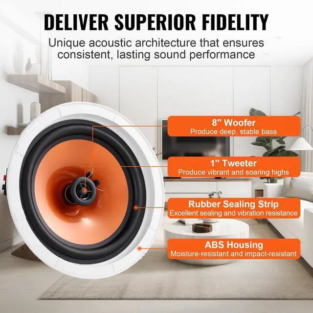 Alt view image 3 of 7 - 4 PCs 8 Inch in Ceiling Speakers, 400W Flush Mount Ceiling & in-Wall Speakers System with 8" Woofer,1" Tweeter, for Home Kitchen Living Room Bedroom or Covered Outdoor Porches