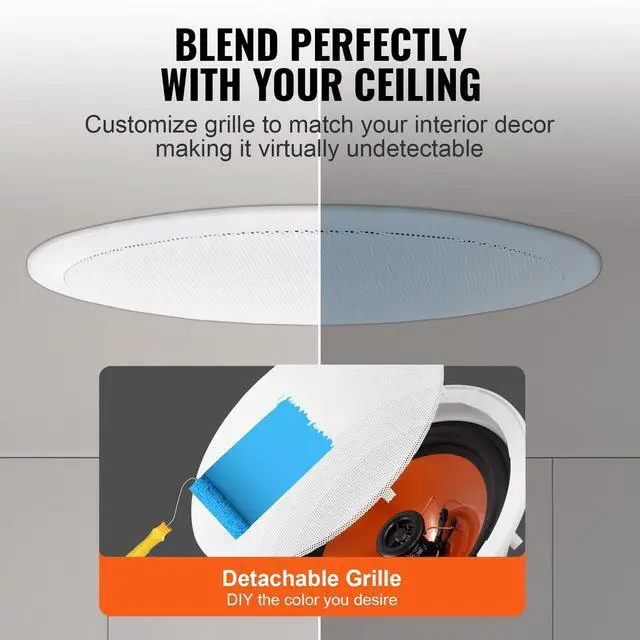 Alt view image 5 of 7 - 4 PCs 8 Inch in Ceiling Speakers, 400W Flush Mount Ceiling & in-Wall Speakers System with 8" Woofer,1" Tweeter, for Home Kitchen Living Room Bedroom or Covered Outdoor Porches