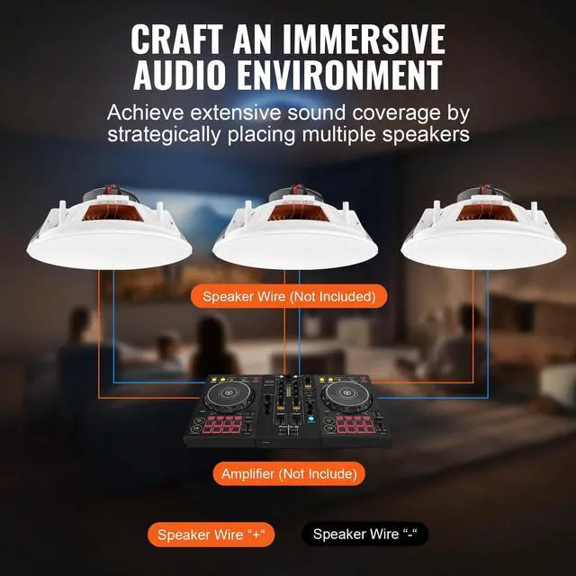Alt view image 7 of 7 - 4 PCs 8 Inch in Ceiling Speakers, 400W Flush Mount Ceiling & in-Wall Speakers System with 8" Woofer,1" Tweeter, for Home Kitchen Living Room Bedroom or Covered Outdoor Porches