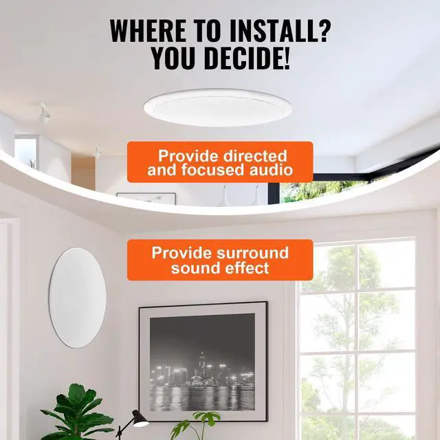 Alt view image 6 of 7 - 4 PCs 8 Inch in Ceiling Speakers, 400W Flush Mount Ceiling & in-Wall Speakers System with 8" Woofer,1" Tweeter, for Home Kitchen Living Room Bedroom or Covered Outdoor Porches