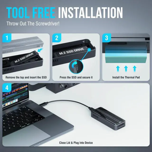 Alt view image 6 of 7 - USB4 NVMe SSD Enclosure Tool-Free USB 4.0 M.2 PCIe 4.0 x4 External SSD Case, 3900MB/s, Thunderbolt 3/4 & USB-C Compatible, for 2230/2242/2260/2280 Drives (EC-U4TN)