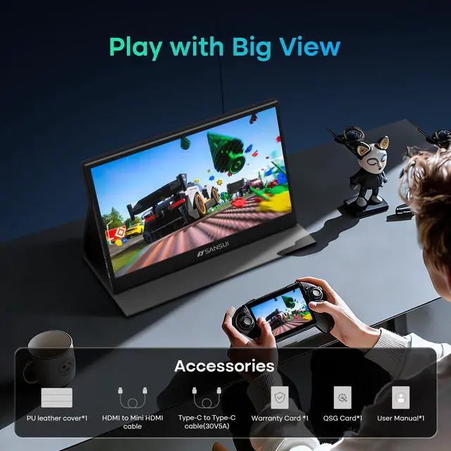 Alt view image 6 of 7 - Portable Monitor 15.6 Inch FHD 1080P Travel Monitor for Laptop, USB C HDMI Ultra-Thin IPS Computer Display with Speakers & PU Leather Stand Cover, for PC Mac mini Phone Switch Gaming