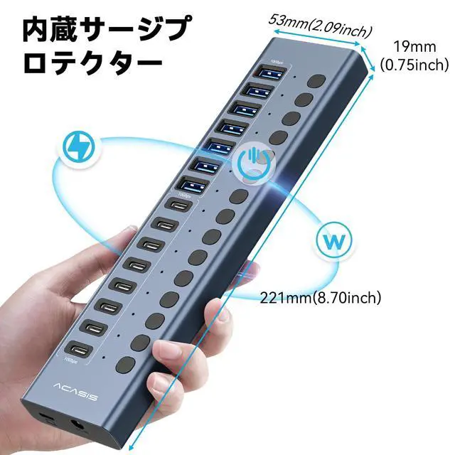 Alt view image 7 of 7 - Powered USB 3.2 Hub, ACASIS 16 Ports USB 3.2 Hub(8 USB-A 3.2 Ports+8 USB-C 3.2 Ports), Aluminum USB Hub Powered with 96W Power Adapter, USB Hub for PC/Laptop, Computer, Flash Drive, Printer, Camera