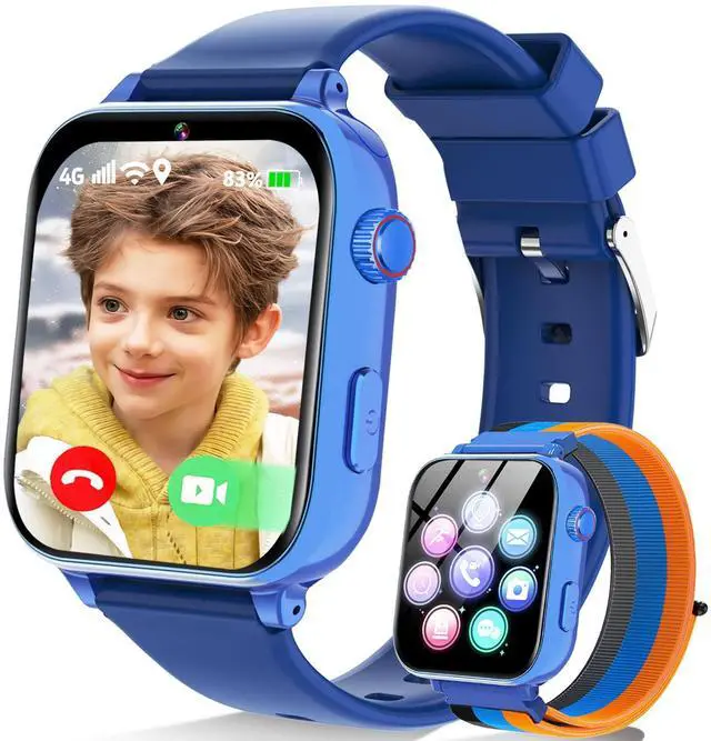 Main image of 4G Kids Smart Watch Phone GPS, Smartwatch for Boys Girls Ages 4-12 Years with Video Call Chat Class Mode SOS Camera Alarm Games Parental App Touch Watch Gifts for Children (Includes SIM Card) Blue