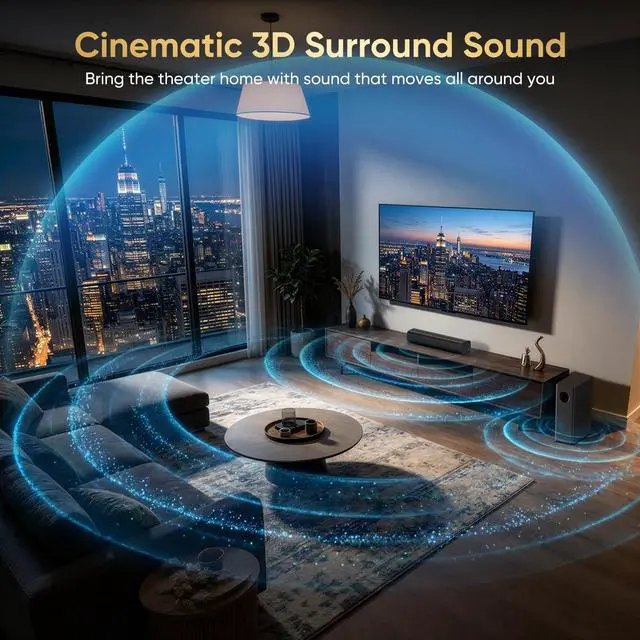 Alt view image 2 of 6 - 70W Sound bar with Subwoofer for TV, Compact 14.2" 2.1 Channel SoundBar with Deep Bass, Bluetooth 5.3, Optical/AUX, Home Theater Speaker System for Smart TV, PC & Gaming