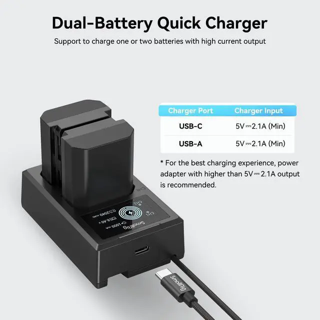 Alt view image 5 of 7 - Replacement Camera Battery Charger Set for NP-FZ100 A7 V, A7 IV, A7R V, A7S III, Double Slot Battery Charger for Sony A7R IV, A7R III, A7 III, A7C, FX3, FX30, A6600, A6700, ZV-E1, A1, A9