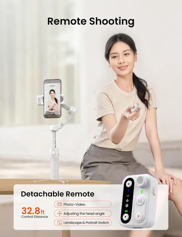 Alt view image 2 of 7 - iSteady V3 Phone Gimbal Stabilizer, Magnetic AI Tracking Sensor with Fill Light, Detachable Remote Control, Built-in Extension Rod and Tripod, Foldable 3-axis Stabilization Gimbal, White