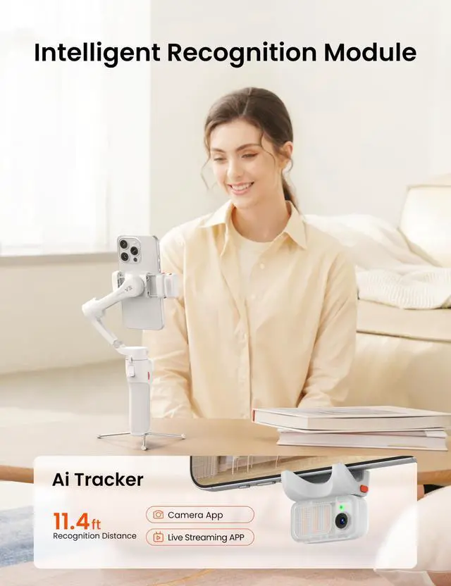 Alt view image 3 of 7 - iSteady V3 Phone Gimbal Stabilizer, Magnetic AI Tracking Sensor with Fill Light, Detachable Remote Control, Built-in Extension Rod and Tripod, Foldable 3-axis Stabilization Gimbal, White