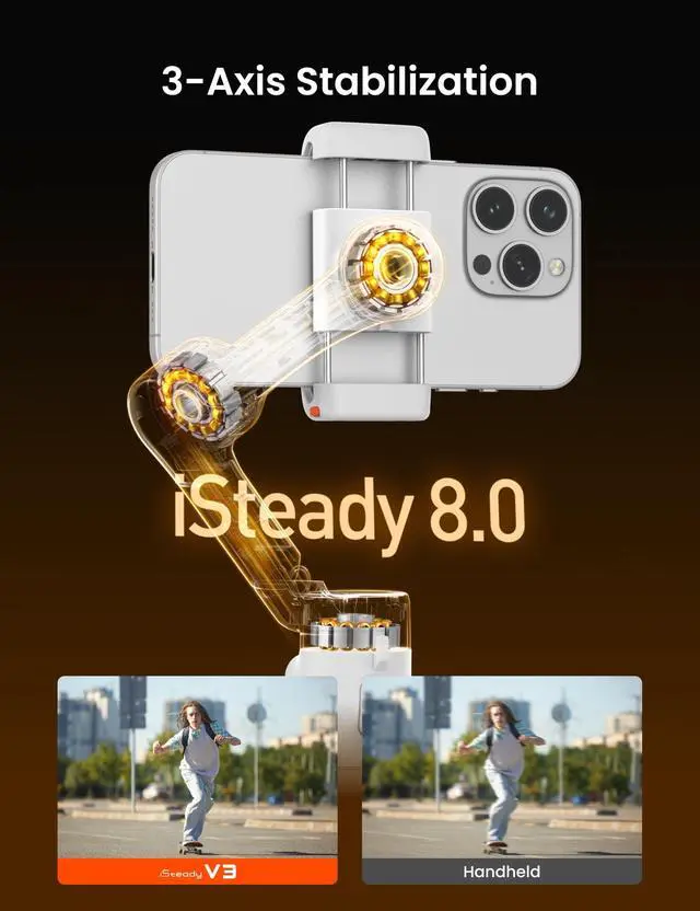 Alt view image 6 of 7 - iSteady V3 Phone Gimbal Stabilizer, Magnetic AI Tracking Sensor with Fill Light, Detachable Remote Control, Built-in Extension Rod and Tripod, Foldable 3-axis Stabilization Gimbal, White