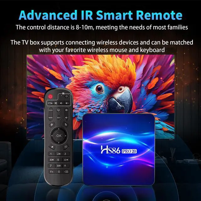 Alt view image 5 of 7 - 8K TV Box Android 14.0 RK3566 Chipset, 2026 2K 4K@60FPS Android Box 4GB RAM 32GB ROM Support Ethernet 1000M LAN Dual-WiFi 6 2.4G/5.8G 3D HDR10+ BT5.0 Smart TV Box with IR Remote Control HS86 PRO20