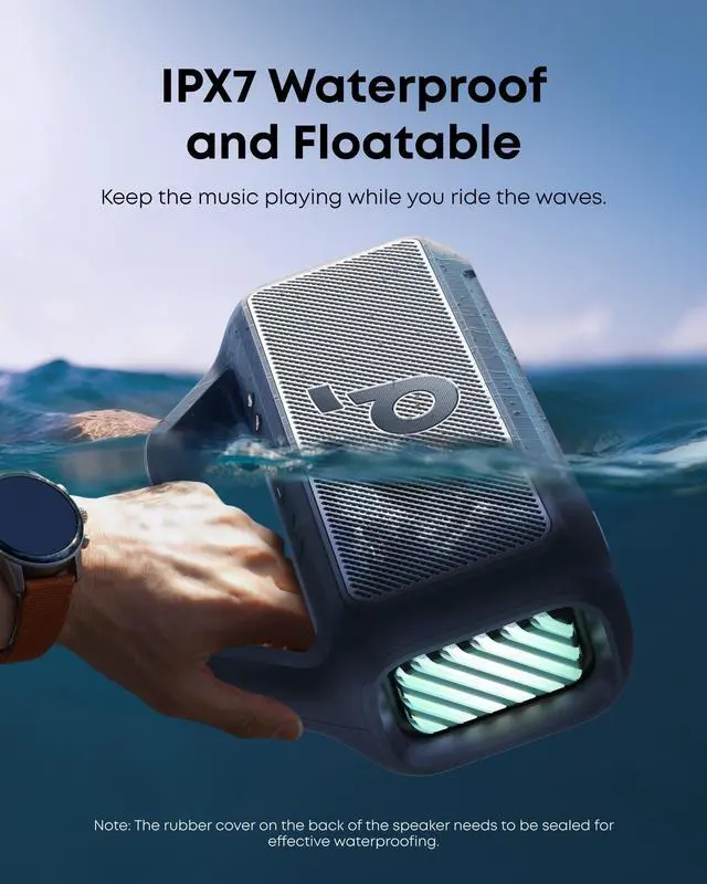 Alt view image 4 of 7 - Boom 2 By Anker, Outdoor Speaker, 80W, Subwoofer, BassUp 2.0, 24H Playtime, IPX7 Waterproof, Floatable, RGB Lights, USB-C, Custom EQ, Portable for Camping and Beach - Blue