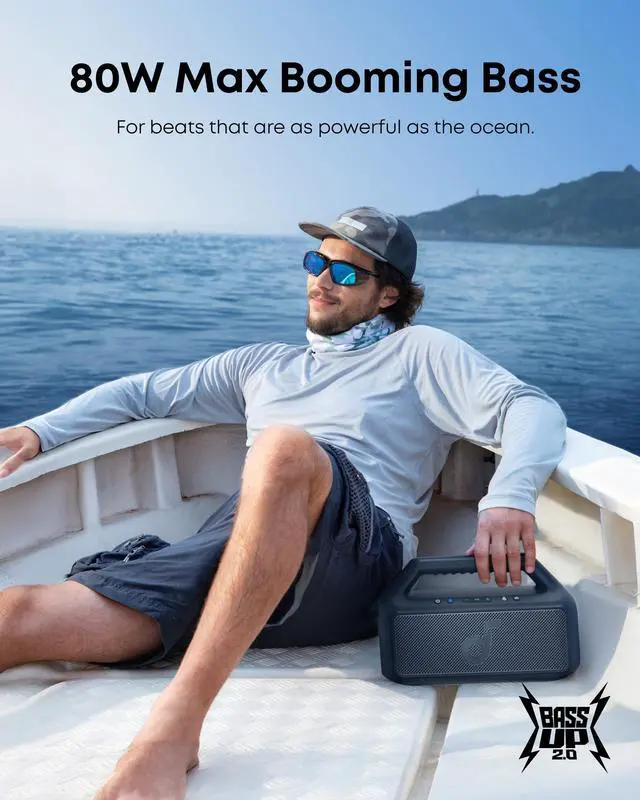 Alt view image 2 of 7 - Boom 2 By Anker, Outdoor Speaker, 80W, Subwoofer, BassUp 2.0, 24H Playtime, IPX7 Waterproof, Floatable, RGB Lights, USB-C, Custom EQ, Portable for Camping and Beach - Blue
