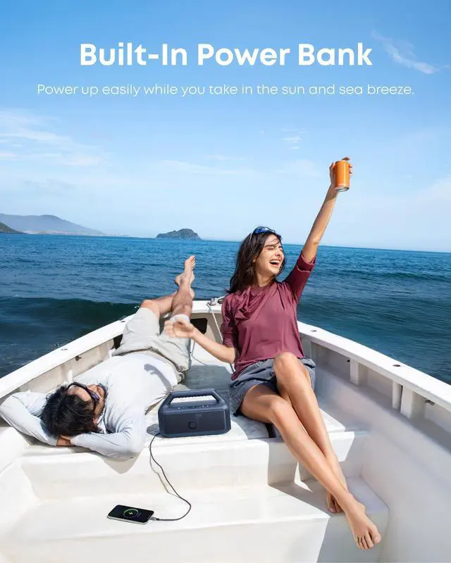 Alt view image 7 of 7 - Boom 2 By Anker, Outdoor Speaker, 80W, Subwoofer, BassUp 2.0, 24H Playtime, IPX7 Waterproof, Floatable, RGB Lights, USB-C, Custom EQ, Portable for Camping and Beach - Blue