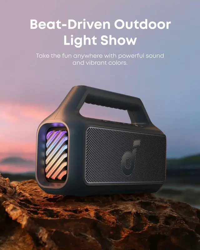 Alt view image 5 of 7 - Boom 2 By Anker, Outdoor Speaker, 80W, Subwoofer, BassUp 2.0, 24H Playtime, IPX7 Waterproof, Floatable, RGB Lights, USB-C, Custom EQ, Portable for Camping and Beach - Blue