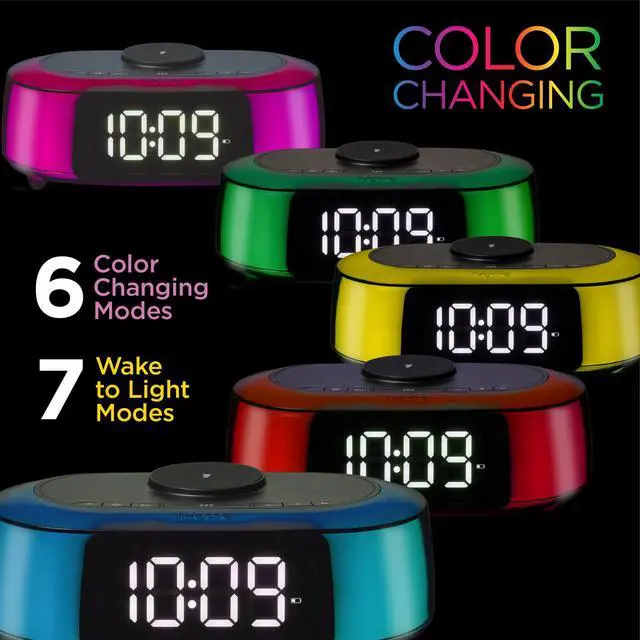 Alt view image 5 of 6 - Alarm Clock Radio with Qi2 Magnetic Wireless Charger, Bluetooth Speaker, and 2 USB Chargers (iBTW282)