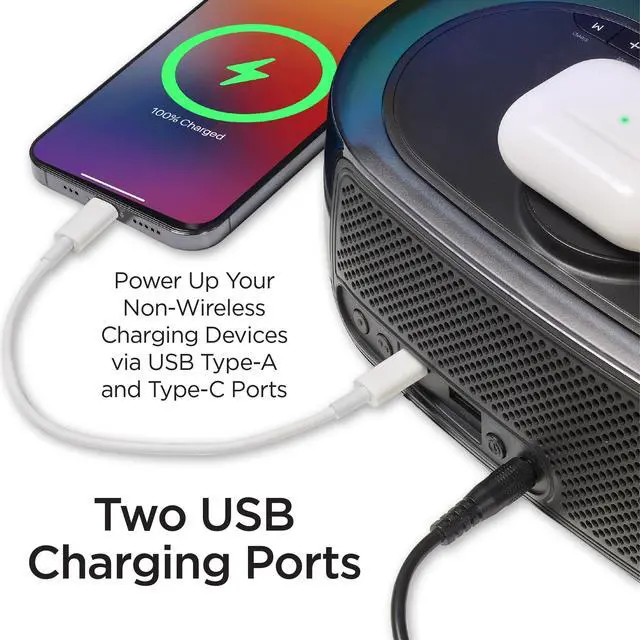 Alt view image 4 of 6 - Alarm Clock Radio with Qi2 Magnetic Wireless Charger, Bluetooth Speaker, and 2 USB Chargers (iBTW282)