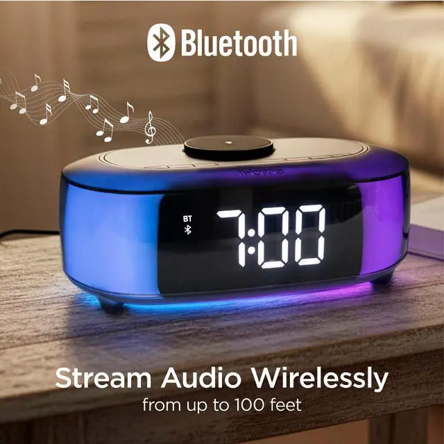 Alt view image 6 of 6 - Alarm Clock Radio with Qi2 Magnetic Wireless Charger, Bluetooth Speaker, and 2 USB Chargers (iBTW282)