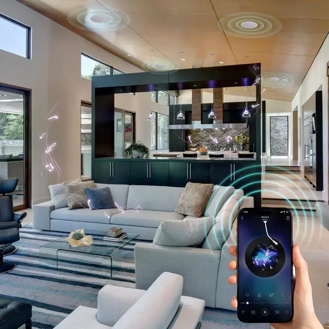 Alt view image 7 of 7 - 4 Inch Bluetooth Ceiling Speakers,320W 2-Way System, 4 Speakers, Wired Surround Sound for Living Room, Office,Kichten,Study Room,Basement,Covered Patio and Flush Mount
