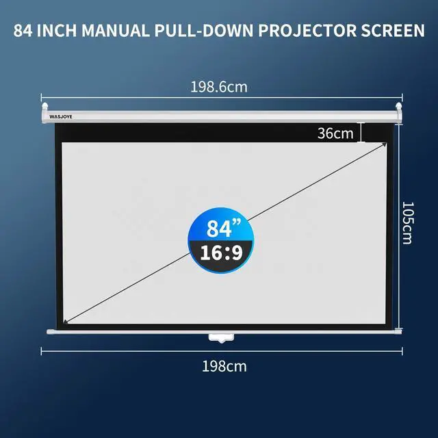 Alt view image 3 of 7 - 84'' Projector Screen Manual Pull Down - 16:9 HD Retractable Projection Screen with Auto Locking - 4K 3D Projector Screen Anti-Crease for Home Theater Cinema Office Education Presentation