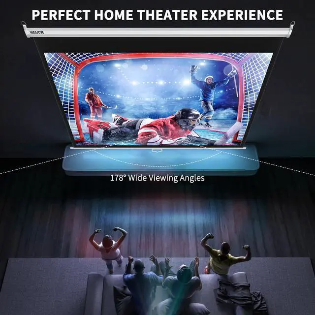 Alt view image 6 of 7 - 84'' Projector Screen Manual Pull Down - 16:9 HD Retractable Projection Screen with Auto Locking - 4K 3D Projector Screen Anti-Crease for Home Theater Cinema Office Education Presentation