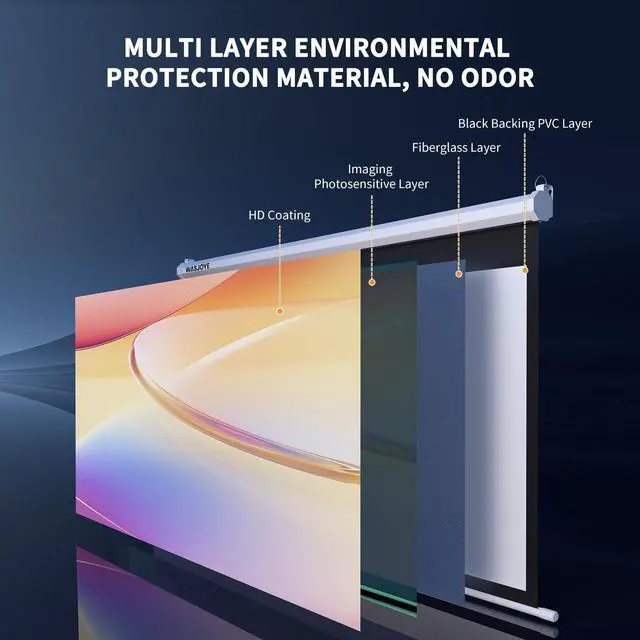 Alt view image 2 of 7 - 84'' Projector Screen Manual Pull Down - 16:9 HD Retractable Projection Screen with Auto Locking - 4K 3D Projector Screen Anti-Crease for Home Theater Cinema Office Education Presentation