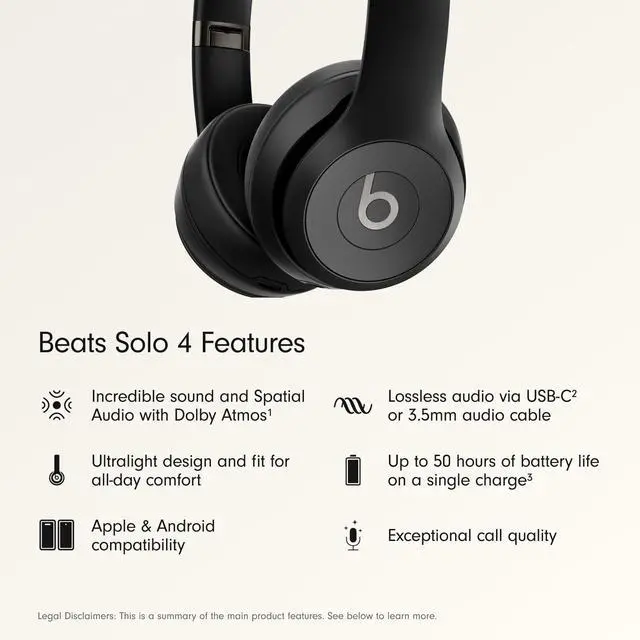Alt view image 2 of 7 - Solo 4 - Wireless On-Ear Bluetooth Headphones, Up to 50-Hour Battery Life, Ultra-Lightweight Comfort, Powerful and Balanced Sound, Apple & Android Compatible - Matte Black