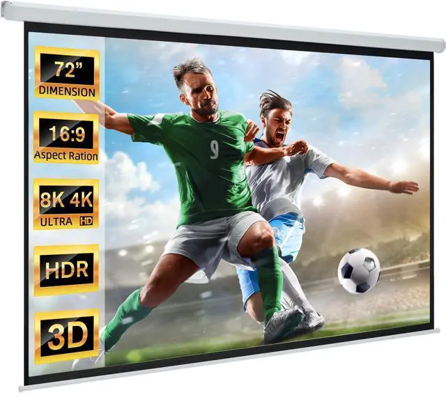 Main image of 72" Projector Screen Motorized 16:9, 4K HD Pull Down Retractable Projection Screens Electric Automatic Wall Ceiling Movie Screen for Office Classroom Indoor