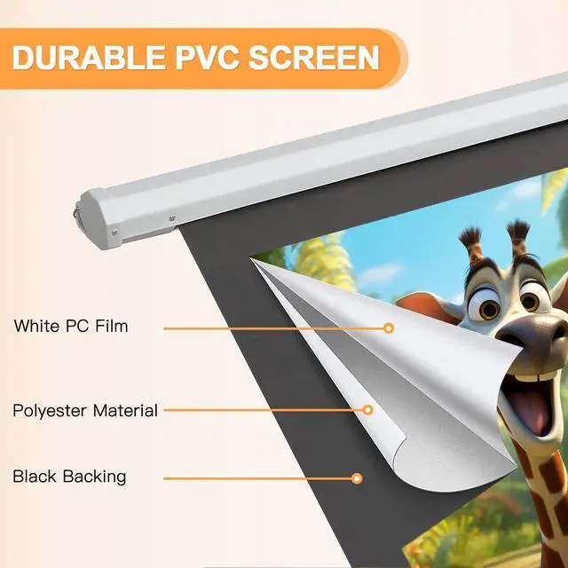 Alt view image 3 of 7 - 72" Projector Screen Motorized 16:9, 4K HD Pull Down Retractable Projection Screens Electric Automatic Wall Ceiling Movie Screen for Office Classroom Indoor